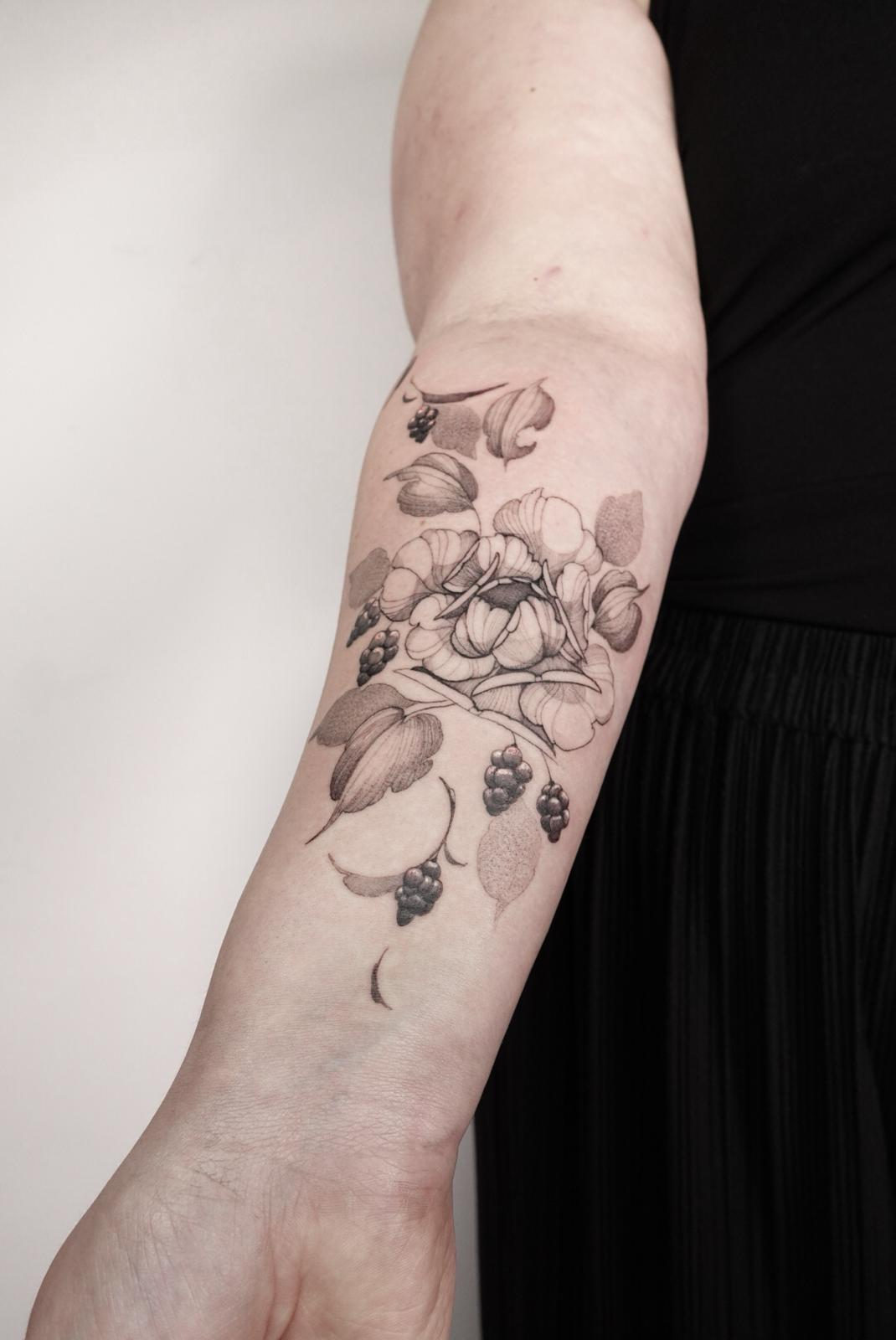 Floral Fineline Tattoo